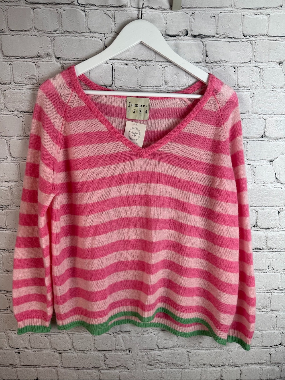Cashmere Sweater by JUMPER 1234 100% Pink‎ Striped Boxy Cropped Knit